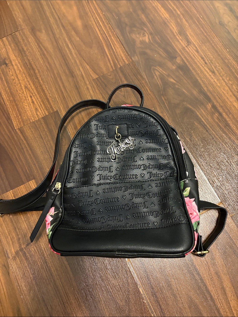 Juicy Couture Black Mini Backpack with Pink Floral Trim